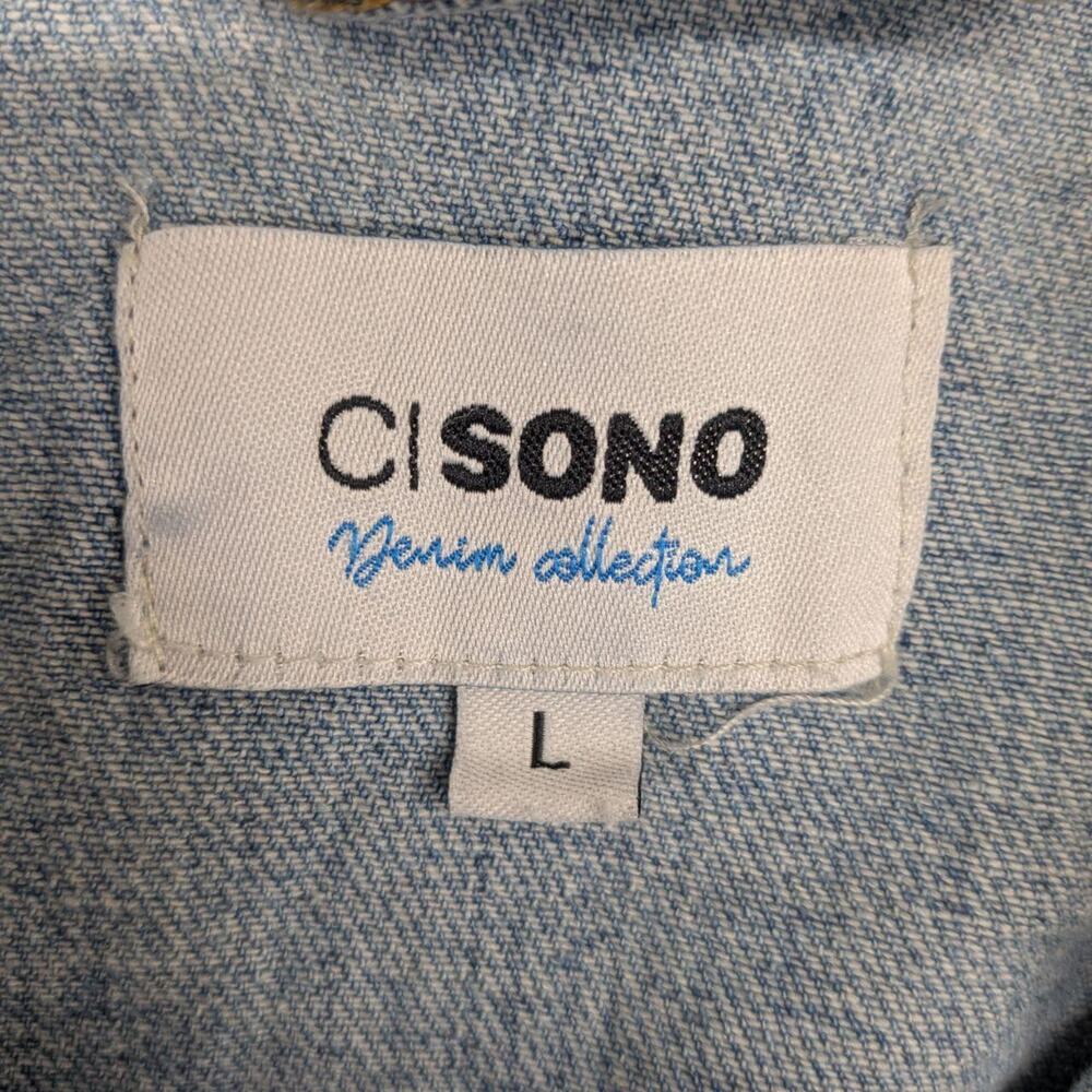 CI Sonu Denim Jacket Men's Large Blue Button Up Long Sleeve Jean Bomber Coat - Picture 3 of 5